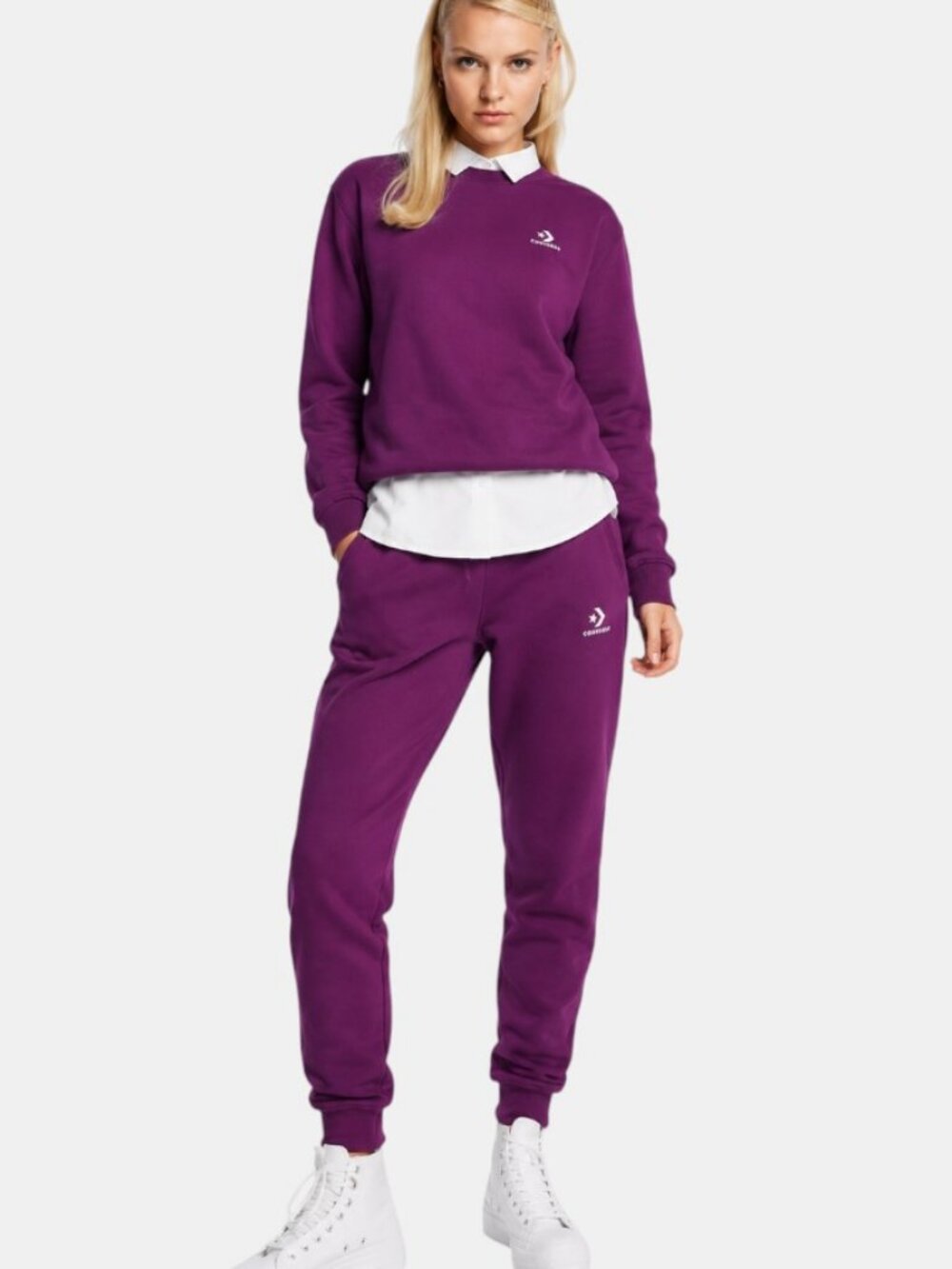 NWT CONVERSE GO-TO EMBROIDERED STAR CHEVRON FLEECE HOODIE & JOGGER SET UNISEX